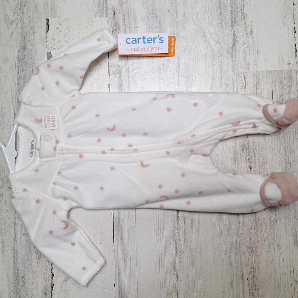 Carter's Newborn Sleeper Little Angel White Pink Fleece